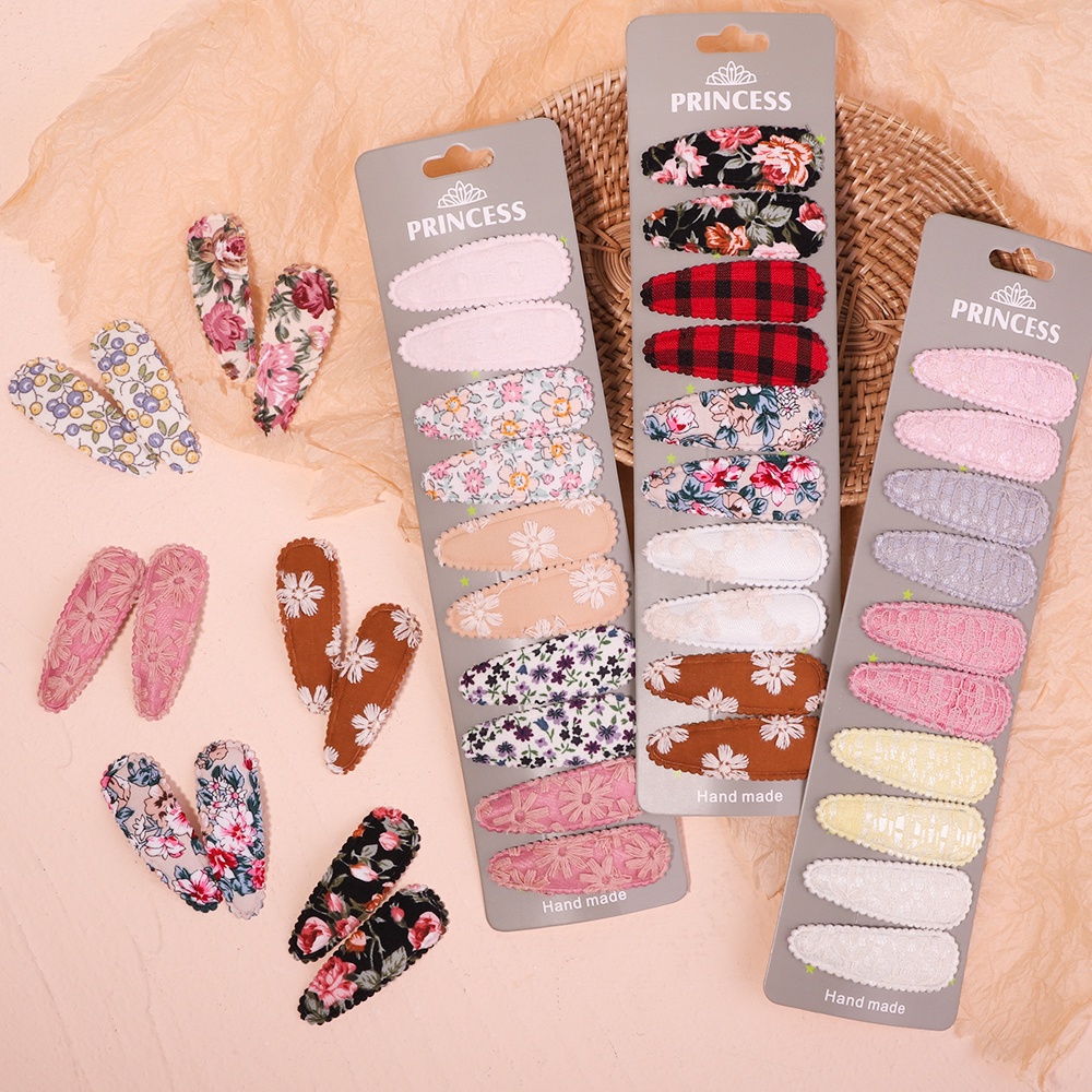 2 Kẹp tóc KIDSBOWS vải cotton thêu hoa xinh xắn cho bé gái