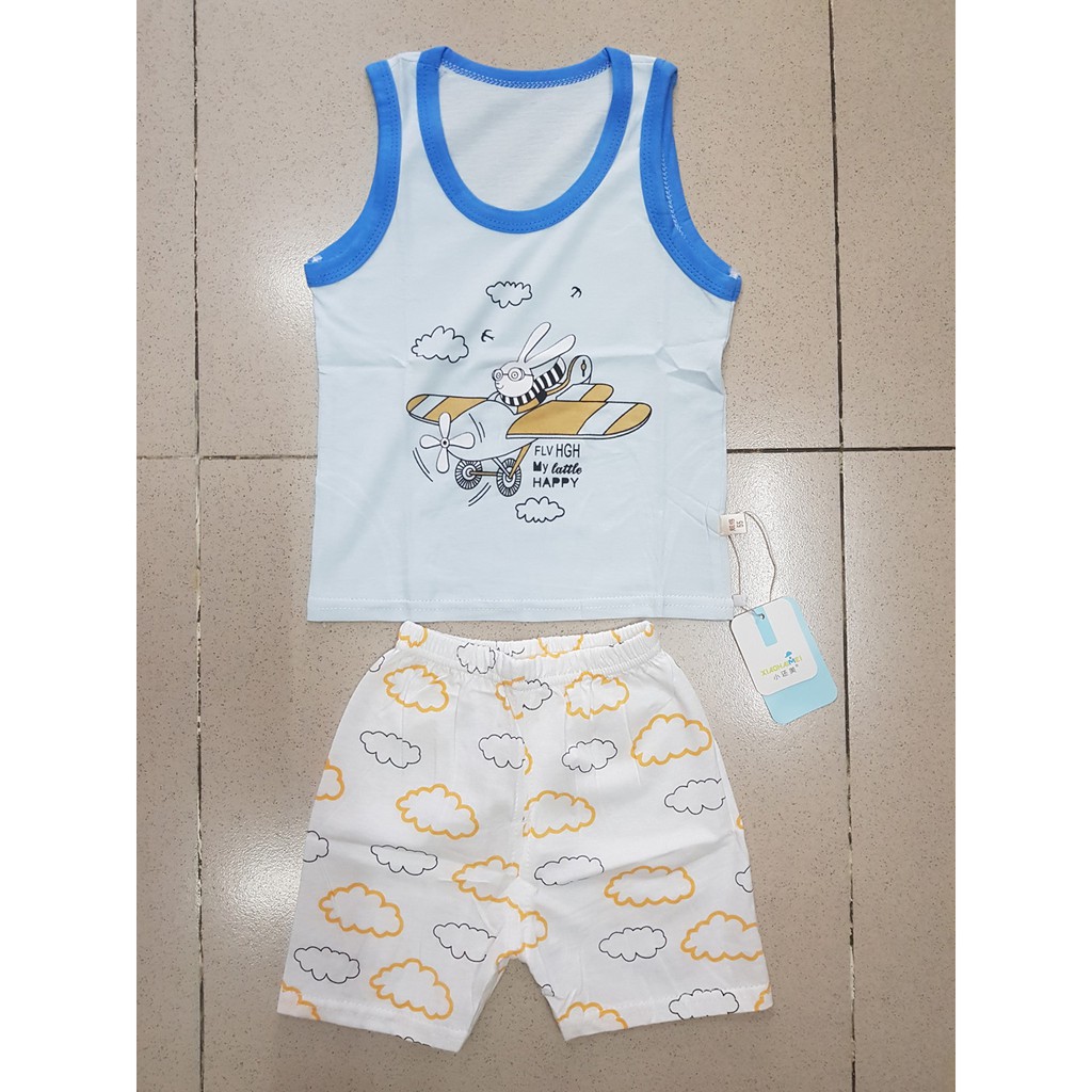 Bộ thun cotton sát nách bé trai máy bay