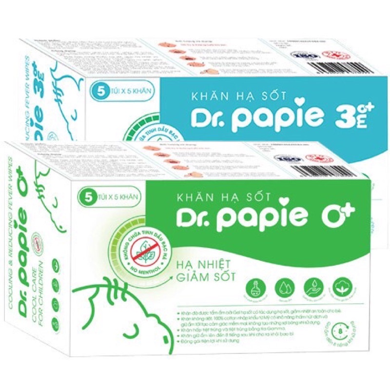 Khăn lau hạ sốt dr papie chính hãng cho bé 25 tờ/1 hộp