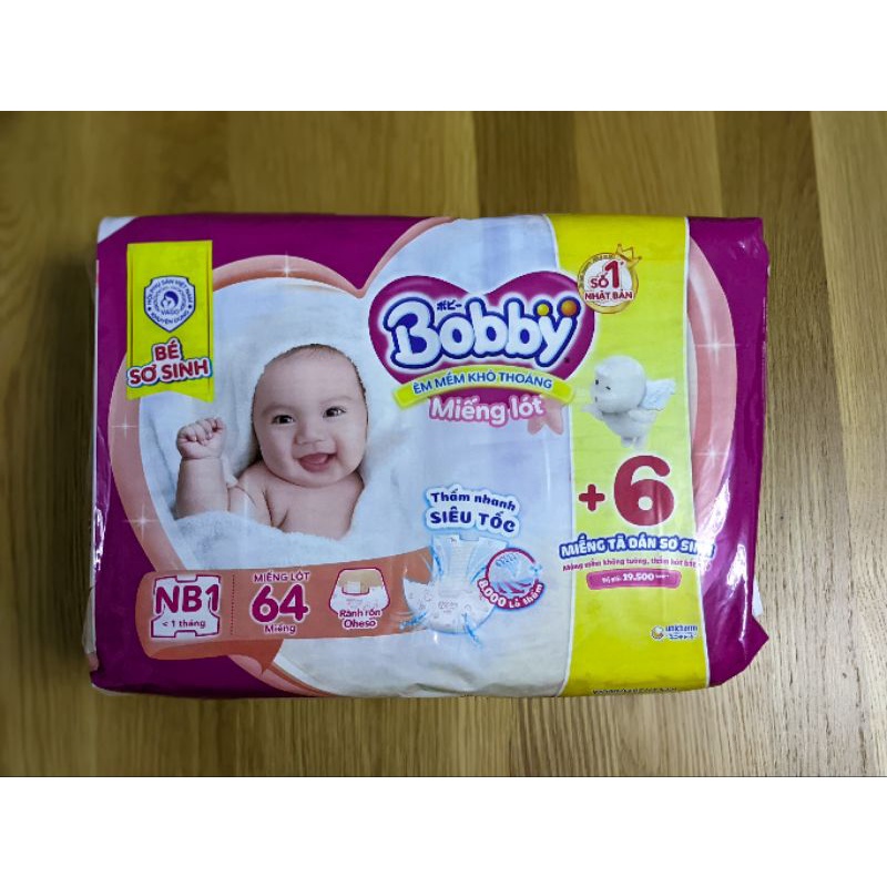 Miếng Lót Sơ Sinh Bobby Newborn 1 64 miếng + 6 tã dán, 108 miếng