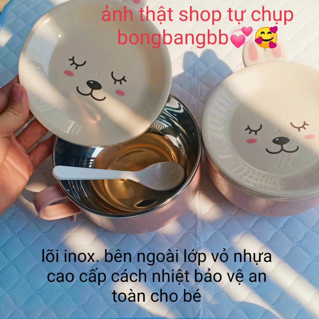 Bát úp mỳ lõi inox giữ nhiệt, cách nhiệt chống bỏng có quai cầm nắp hình thú, tô đựng thực phẩm an toàn tuyết đối