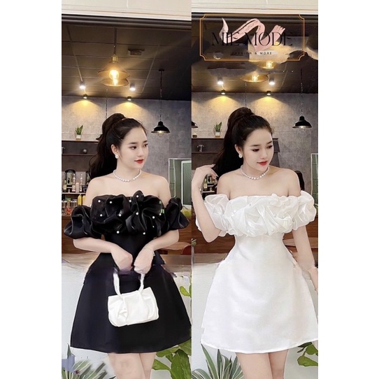 Váy dự tiệc trễ vai đính cườm Una