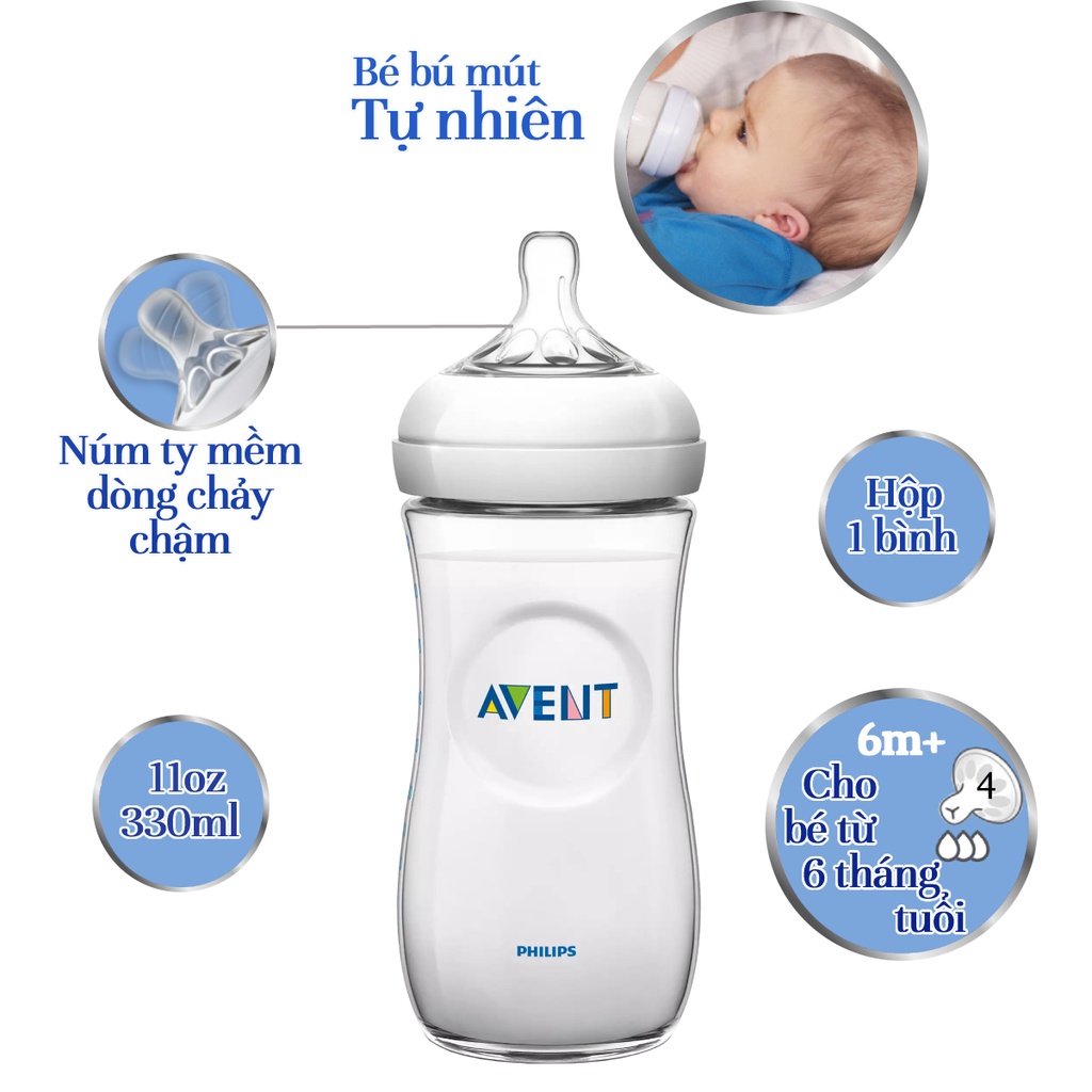 [Mã FMCGMALL -8% đơn 250K] Bình sữa mô phỏng tự nhiên Philips Avent (dung tích 330ml) cho bé từ 6 tháng tuổi SCF696/13