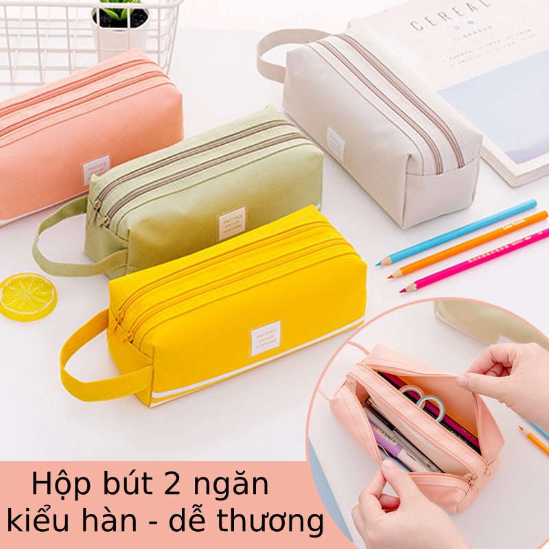 SG - Hộp bút vải nhiều ngăn cỡ lớn cute, túi đựng bút 2 ngăn kiểu hàn quốc cho học sinh nam nữ
