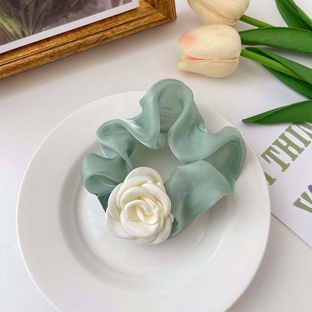 NICKOLAS Dây Buộc Tóc Màu Xanh Lá Cỡ Lớn Họa Tiết Hoa Xinh Xắn Thời Trang Mùa Hè Cho Nữ