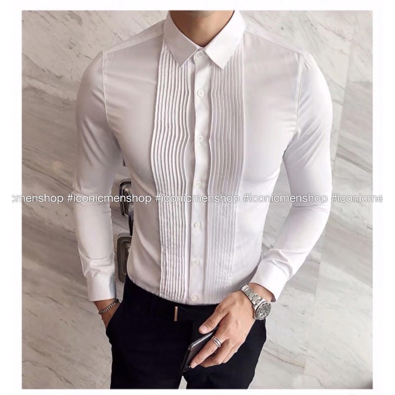 Sơ mi trắng xếp ly cao cấp không nhăn không xù