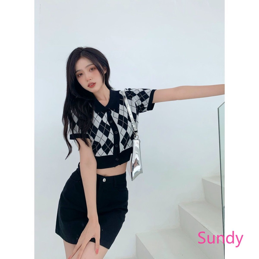 Áo Croptop Dệt Kim Phong Cách Vintage Thời Trang Mùa Hè Cho Nữ