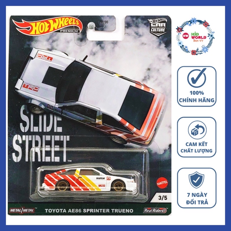 Xe mô hình Hot Wheels Premium Slide Street Series Toyota AE86 Sprinter Trueno GRJ83, bánh cao su.