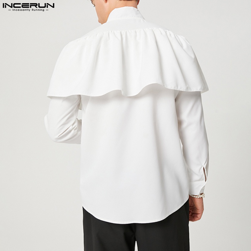 Áo sơ mi INCERUN dài tay phối khăn choàng thanh lịch hiện đại cho nam