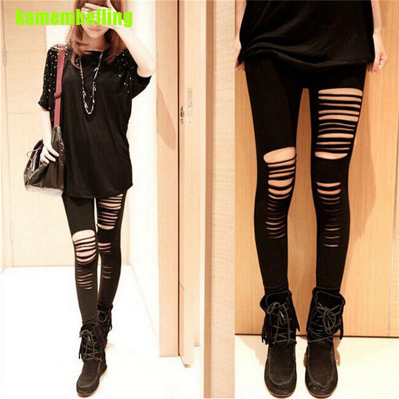 Quần Legging Đen Kẻ Sọc Phong Cách Gothic Quyến Rũ Cho Nữ