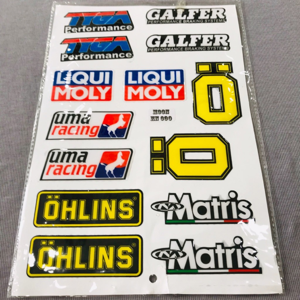 Nguyên Tấm Tem nổi giá sỉ dán xe máy nhiều logo Galfer Liqui Moly Ohlins ... sắc nét