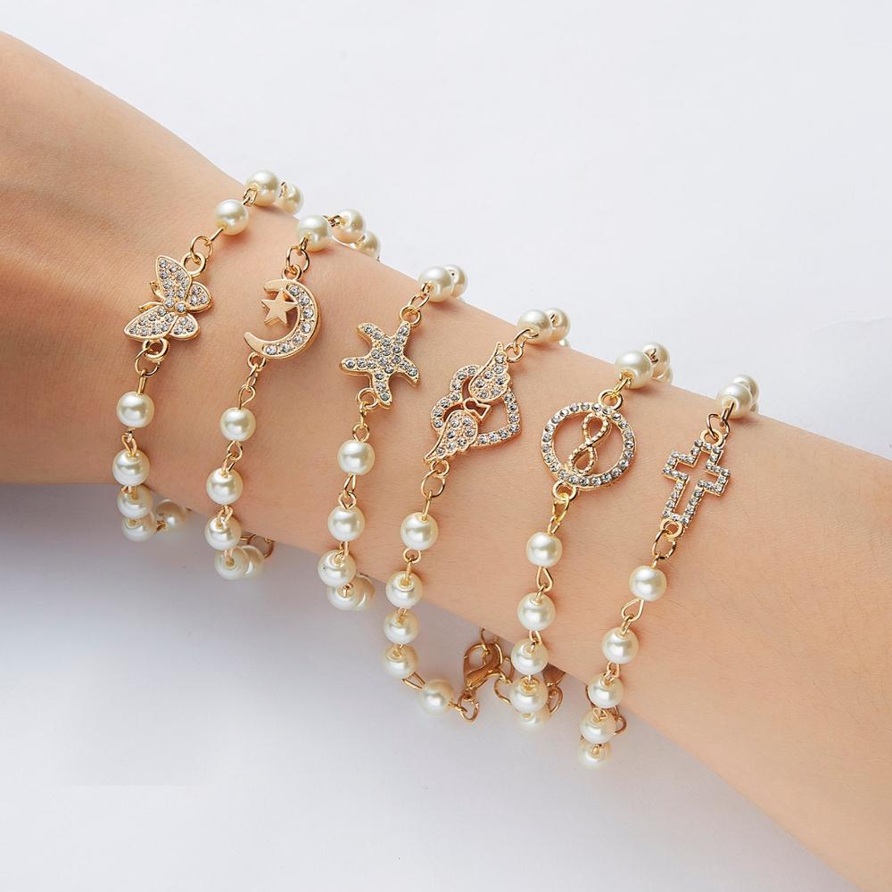 Vòng tay chuỗi hạt BELLA-Bee màu vàng mặt hình số 8 / bướm / mặt trăng / trái tim thời trang cao cấp