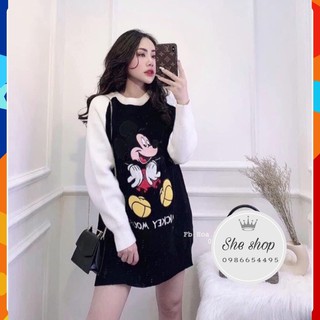 Váy suông, váy Len dáng suông hoạ tiết mickey xinh xắn, hàng QC loại 1