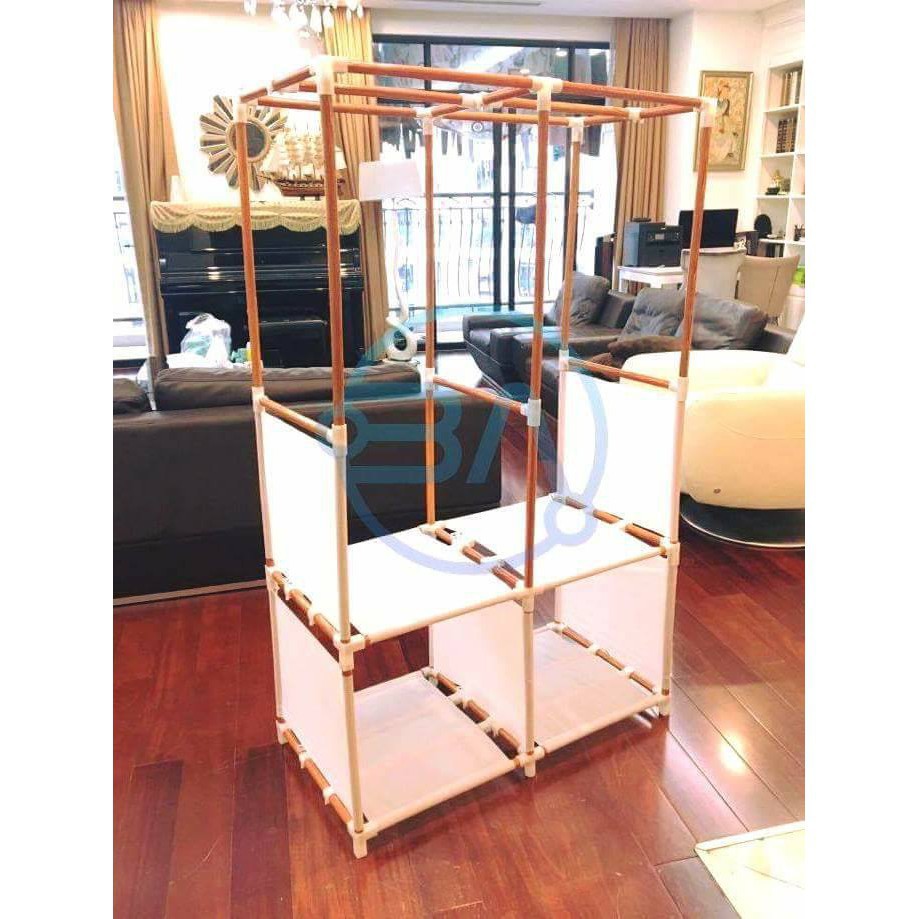 Tủ Vải Đựng Quần Áo Khung Gỗ 2 Buồng Bọc Nhựa, Tủ quần áo vải khung gỗ bảo hành 12 tháng