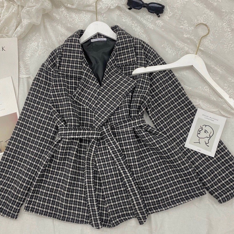 [SẴN] Áo khoác dạ kẻ 2 lớp kèm đai - Áo khoác dạ phong cách Hàn Quốc | BigBuy360 - bigbuy360.vn