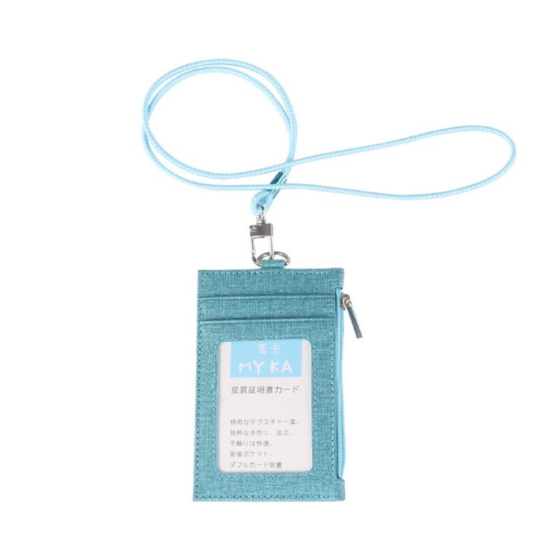 Ví Đựng Thẻ ID Bằng Vải Lanh Giả Da Phối Cotton Kèm Dây Đeo Cổ Tiện Dụng