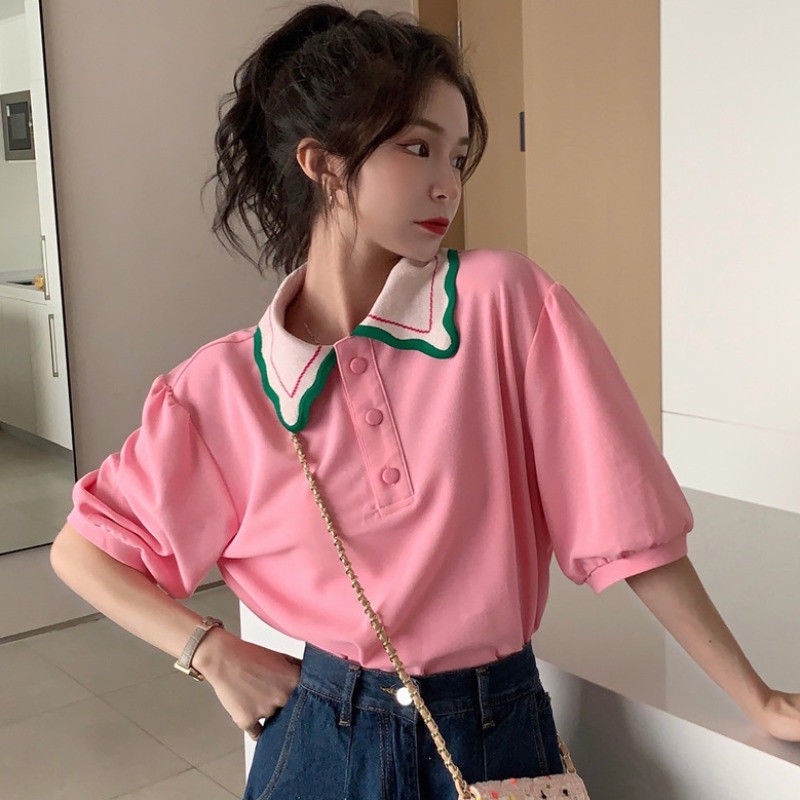 Áo polo Tay Ngắn Phồng Cổ Búp Bê Sang Trọng Dành Cho Nữ