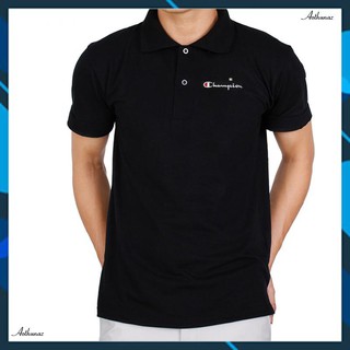 (SALE 50%) Áo thun nam ( Cổ trụ Polo ) màu đen in logo Champion - Vải Cá sấu cao cấp