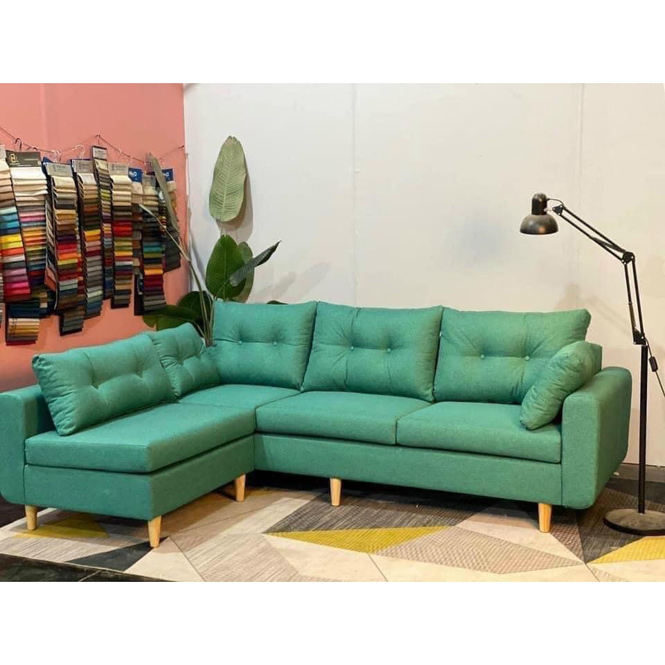 Ghế sofa khung gỗ tự nhiên bọc đệm nỉ góc L kích thước 2m4x1m6 màu sắc tùy chọn, có nhận làm theo kích thước yêu cầu