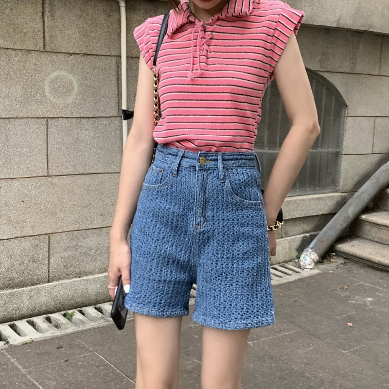 Quần Short Denim Lưng Cao Dáng Rộng Hợp Thời Trang