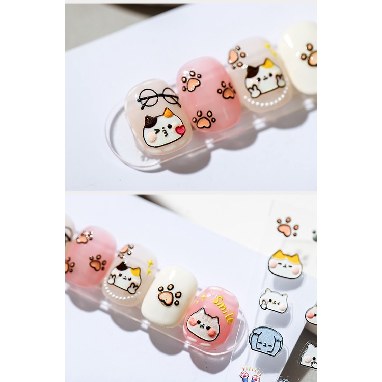 Miếng Dán Trang Trí Móng Tay Dập Nổi Hình Mèo Dễ Thương TS1310