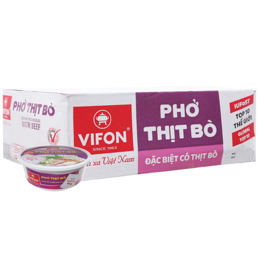 Thùng 12 tô phở thịt bò Vifon 120g ( có gói thịt thật)