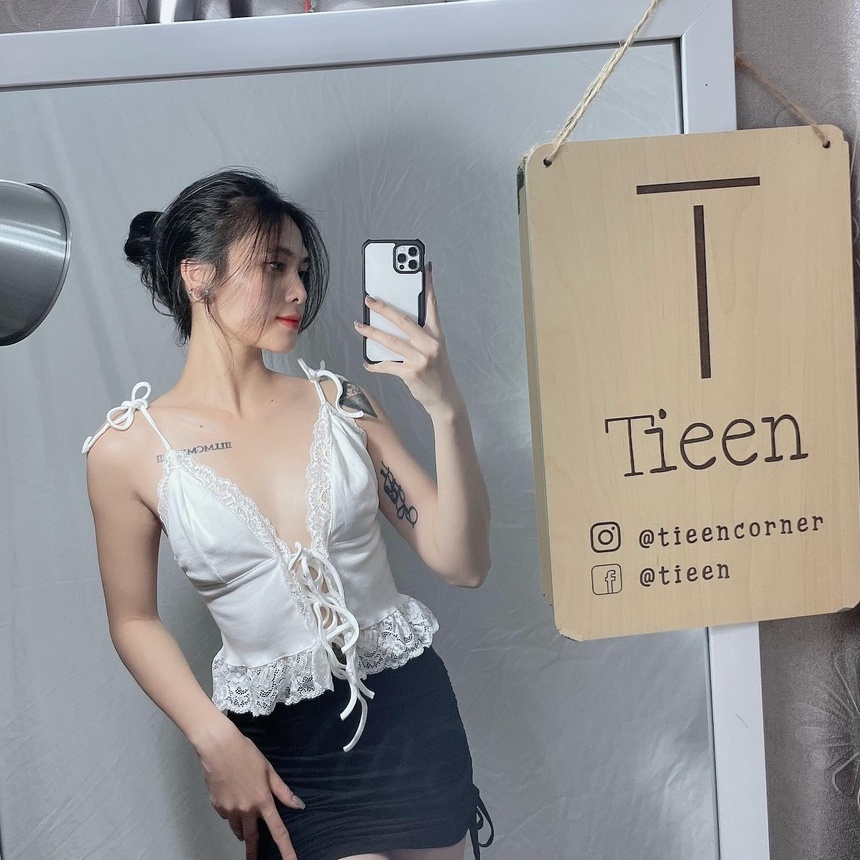 Áo 2 dây phối ren dây buộc rời phong cách quyến rũ