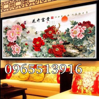 Tranh thêu hoa mẫu đơn chưa thêu 150x65cm