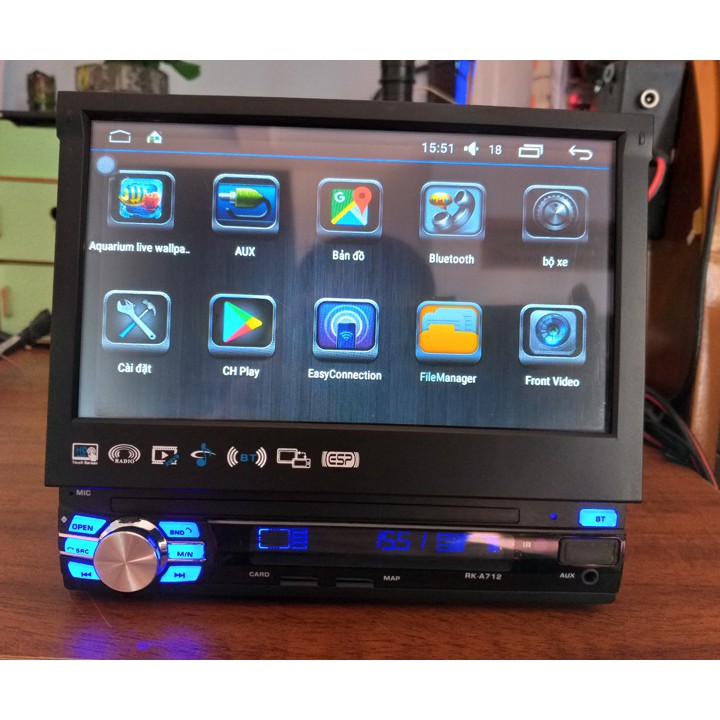 Màn hình Ô tô AdnroidTiếng Việt 1DIN tự động đóng mở màn hình RK-A712