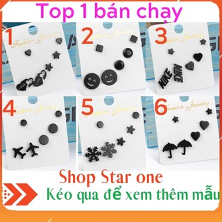 Bông tai đẹp nữ bộ đôi 3 hoa tai thời trang hàn quốc