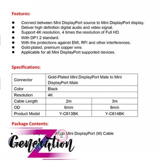 CÁP MINI DISPLAYPORT 4K DÀI 2M UNITEK (Y-C 613BK)