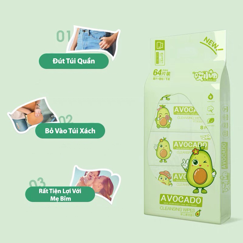 Khăn Giấy Ướt Mini Dễ Thương Bỏ Túi Tiện Lợi ( túi 8 gói )