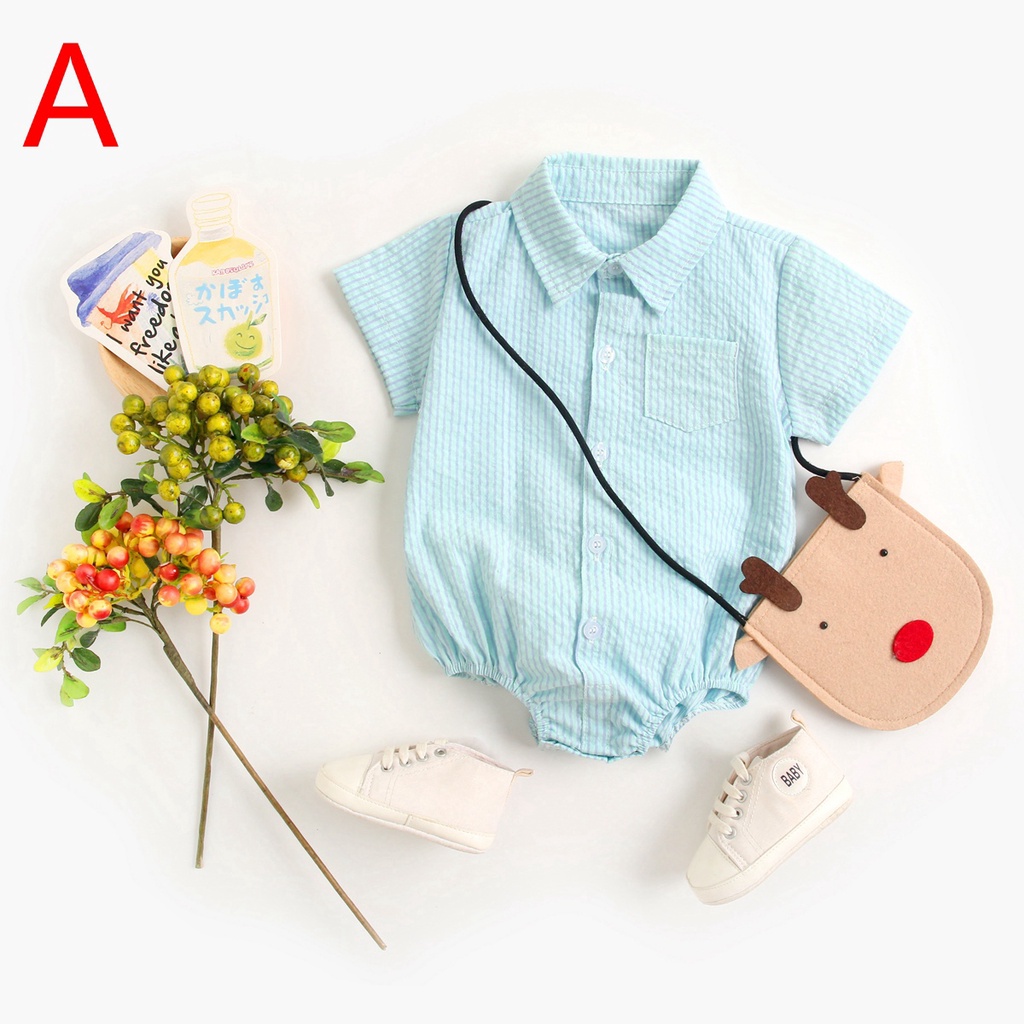 Áo liền quần Sanlutoz họa tiết kẻ sọc thời trang mùa hè đơn giản chất liệu cotton dành cho bé sơ sinh