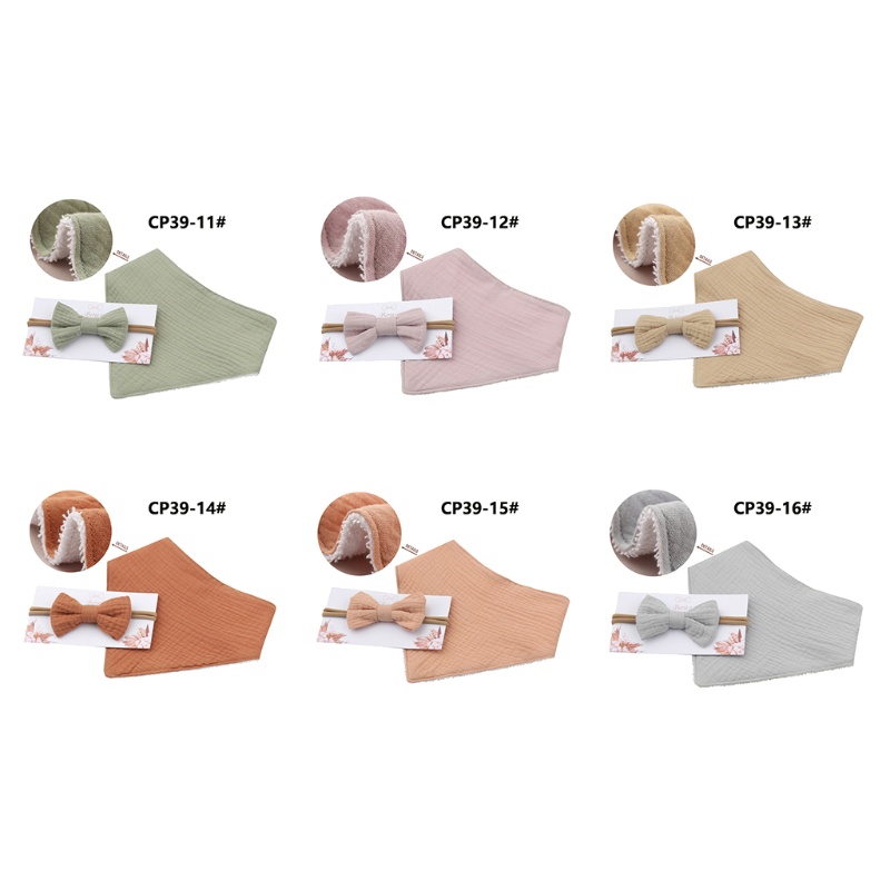 Khăn Quấn Đầu Bằng Vải Cotton Mềm Màu Trơn Đính Nơ Hình Tam Giác Cho Bé Sơ Sinh