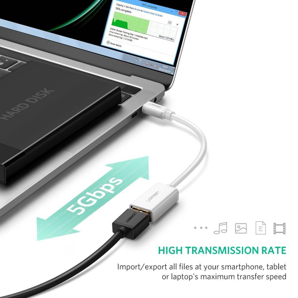 Cáp USB Type-C to USB 3.0 Ugreen 30702 (Màu Trắng)