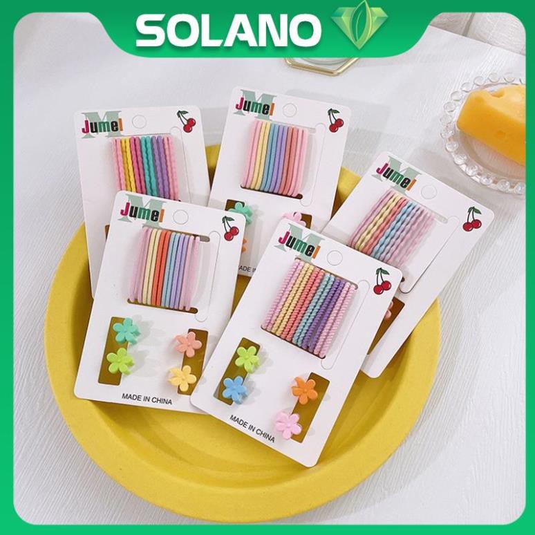 Dây buộc tóc kẹp tóc SOLANO kèm kẹp mái thời trang Hàn Quốc bộ 16 chi tiết cho nữ FAH-001314
