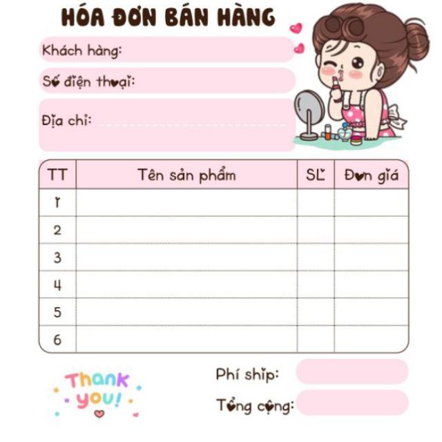 [MUA 10 TẶNG 1]  Hoá đơn bán hàng mini 1 liên siêu dễ thương quyển 100 tờ