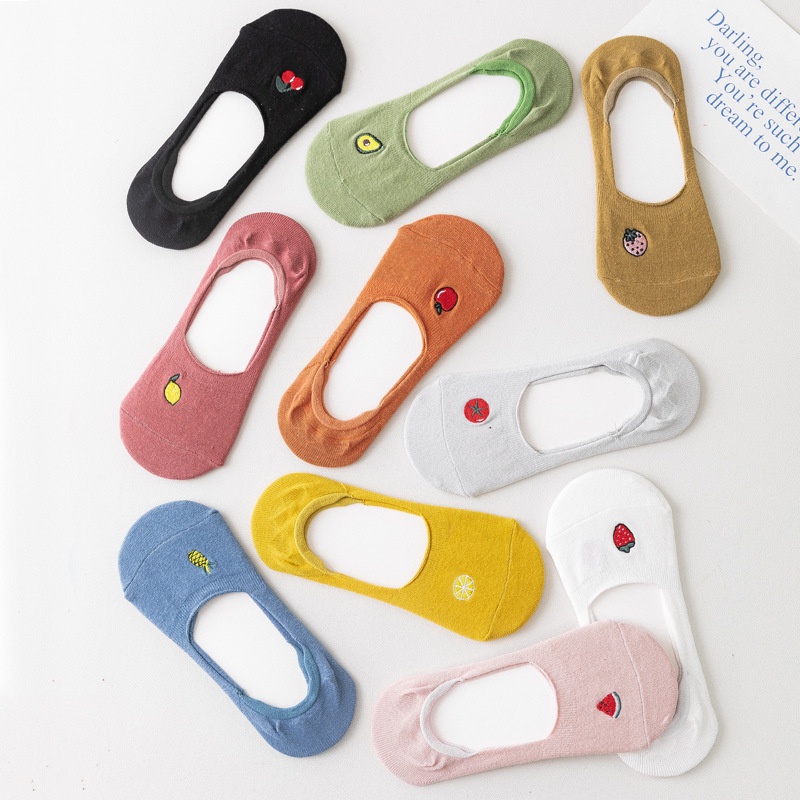 WAFNHA D386 Tất Tàng Hình Màu Sắc Thêu Hình Trái Cây Cho Nữ