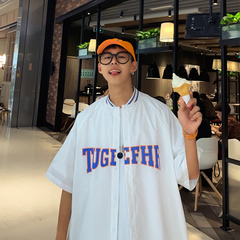 Áo Sơ Mi Tay Ngắn Cổ Bẻ In Chữ Phong Cách Hàn Quốc Thời Trang Mùa Hè Cho Nam