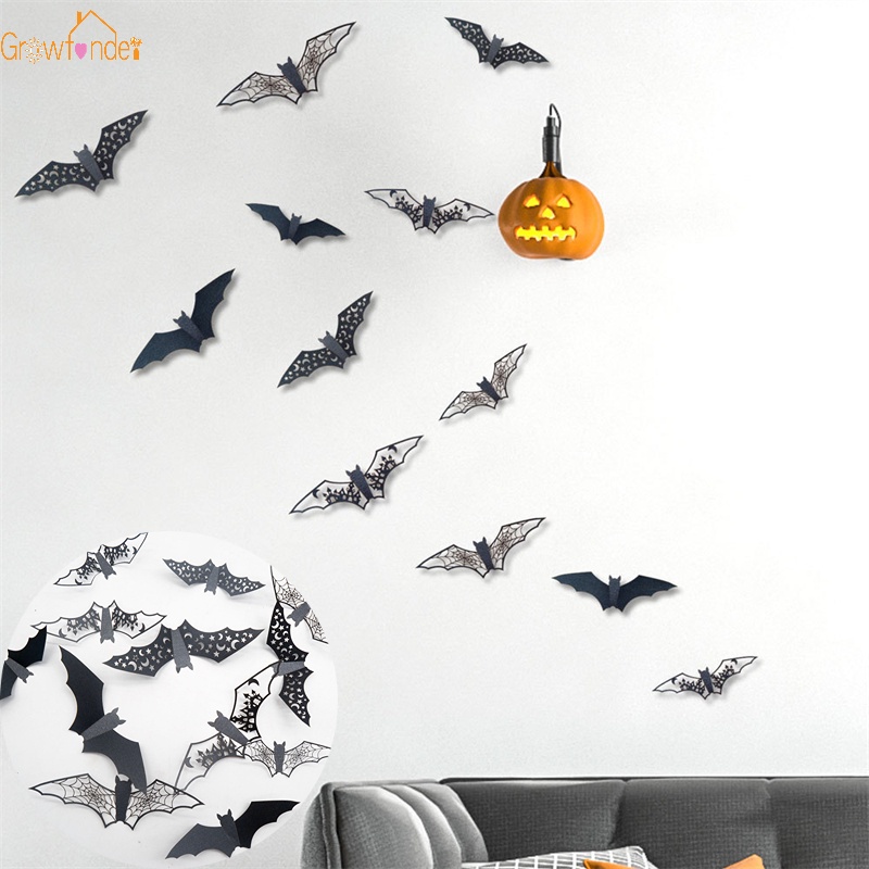 Bộ 12 Miếng Dán Tường Trang Trí Hình Dơi 3D Bằng Giấy Chống Nước DIY