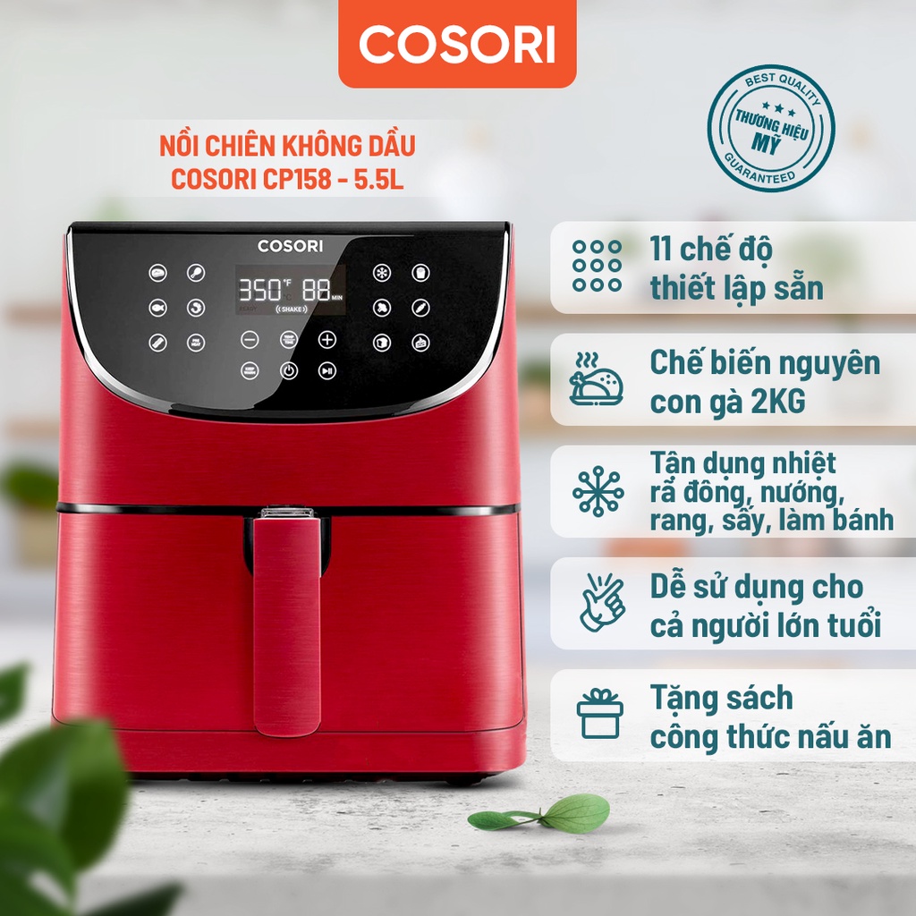 [Mã ELHADEV giảm 4% đơn 300K] Nồi chiên không dầu điện tử Cosori CP158- AF(5,5 lít) đỏ - Chính hãng bảo hành 2 năm