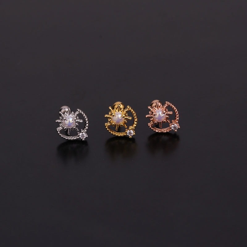 1 Khuyên Xỏ Sụn Tai Bằng Thép Không Gỉ Đính Đá Zircon Hình Trái Tim