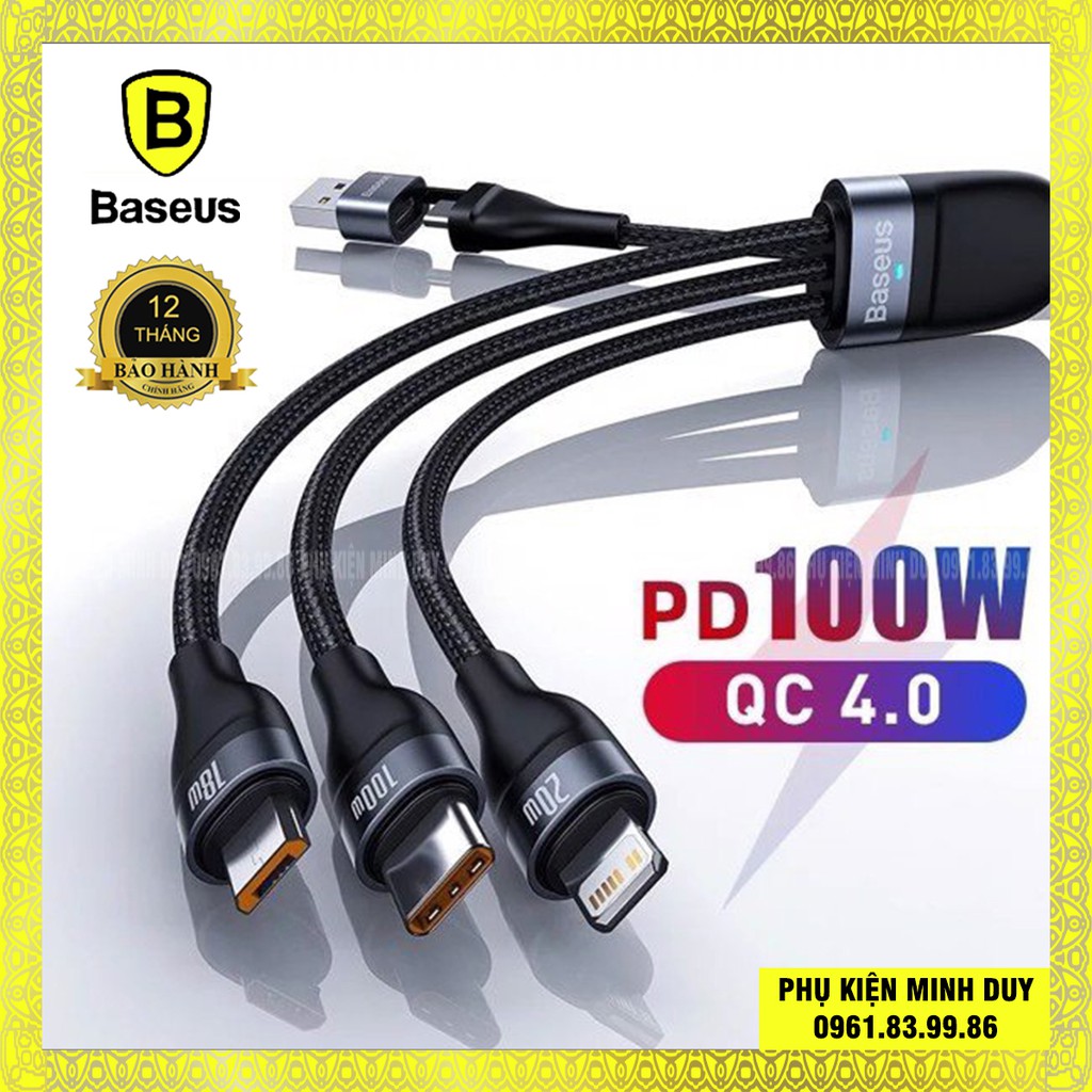 Cáp sạc nhanh 3 đầu Baseus Flash Series 3 in1 Plus