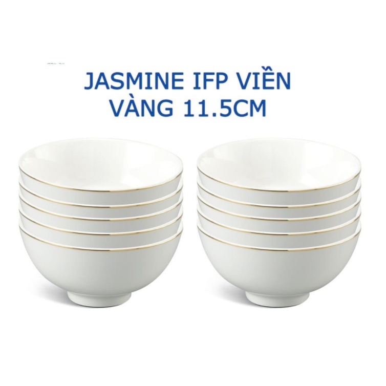 BỘ 10 CHÉN ĂN CƠM CAO CẤP MINH LONG 11.5cm JASMINE IFP VIỀN CHỈ VÀNG