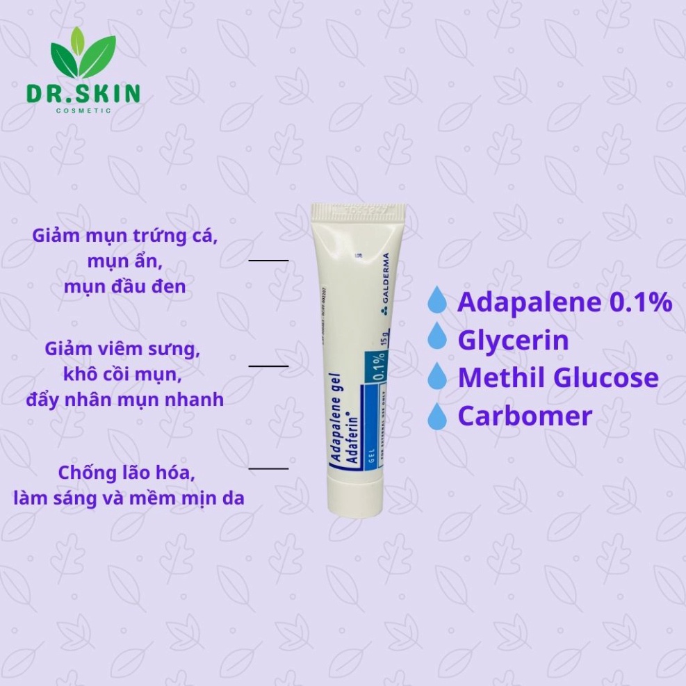 Adapalene Gel 0.1 Adaferin  - Differin Gel 0.1 % Giúp giảm mụn ẩn mụn trứng cá mụn đầu đen làm sáng da mờ thâm hiệu quả.