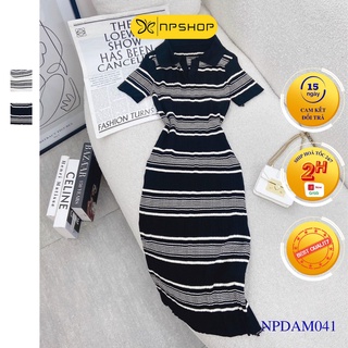 Đầm body, váy polo nữ tay ngắn dáng dài qua gối 2M đen, trắng NPDAM041