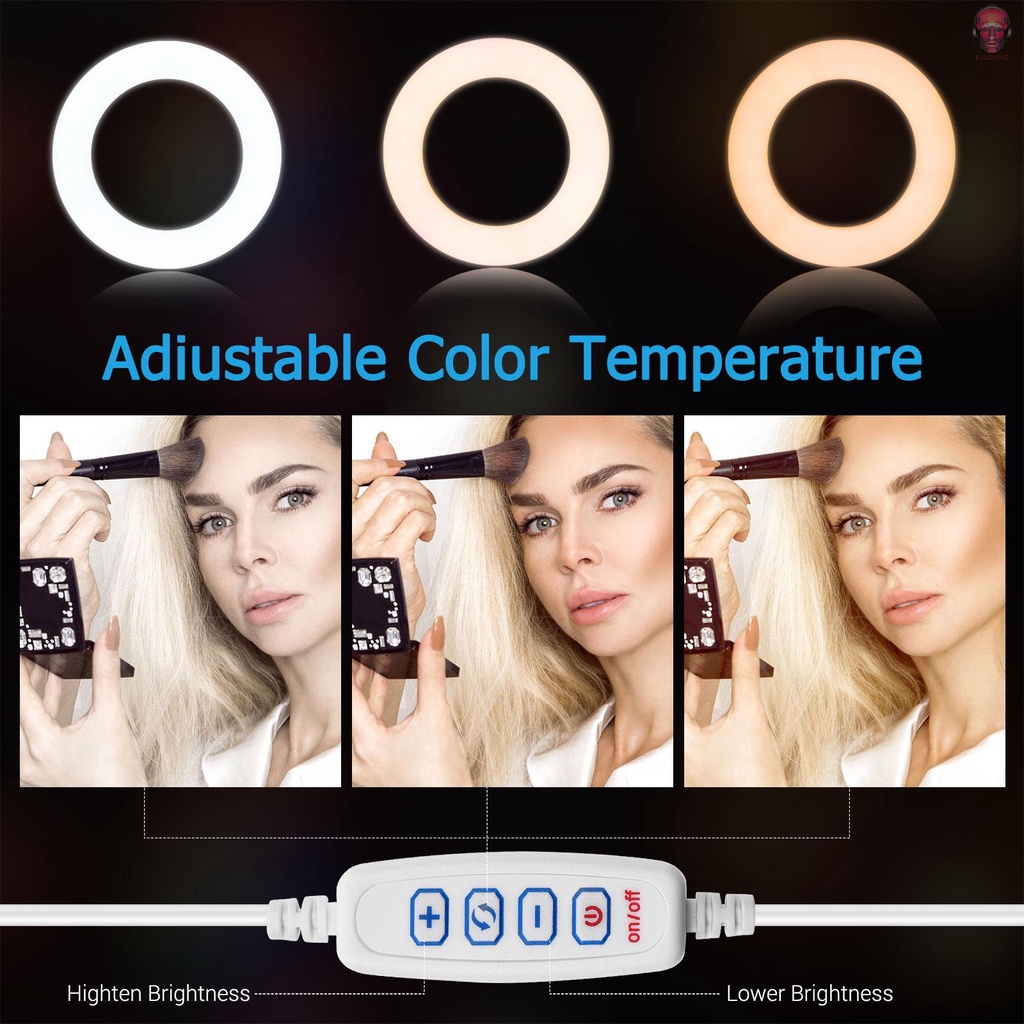 AUDI   Andoer 6 Inch Two in One LED Ring Light with Metal Hose Support and Phone Holder LED Fill-in Lighting USB Line Control for Smartphone Live Stream Makeup Selfie Recording Lighting
