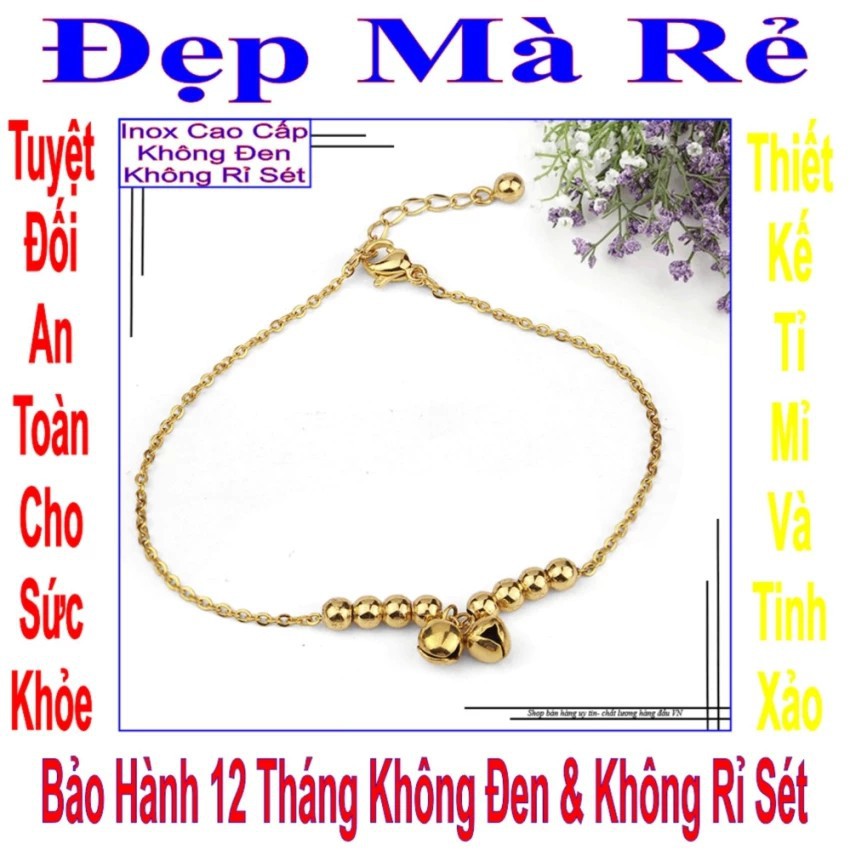 Lắc chân nữ kiểu 2 viên bi đính đá Zircon và 8 viên bi thường (Vàng) LC00007T030069-Vang