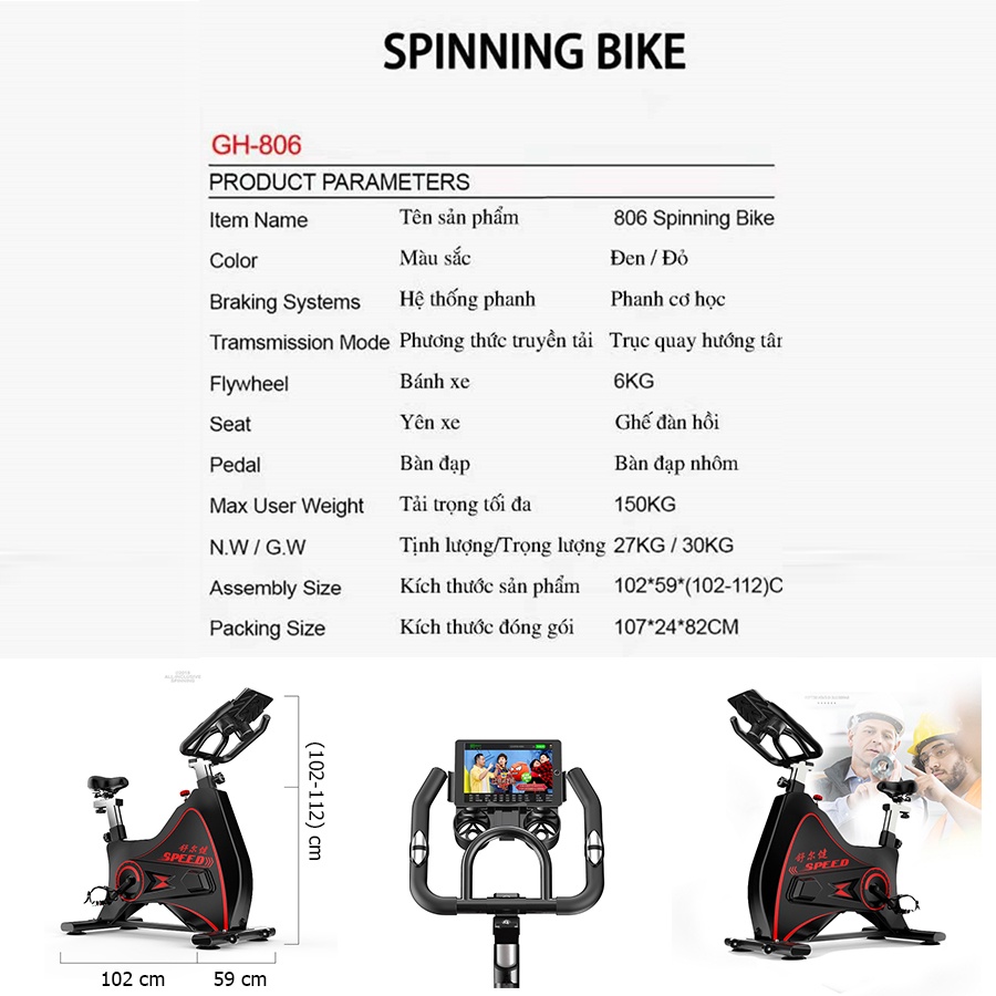 Xe đạp tập gym tổng hợp JOBUR GH 806_giảm sóc vượt trội, hoạt động mượt mà_bảo hành 1 năm_ibb