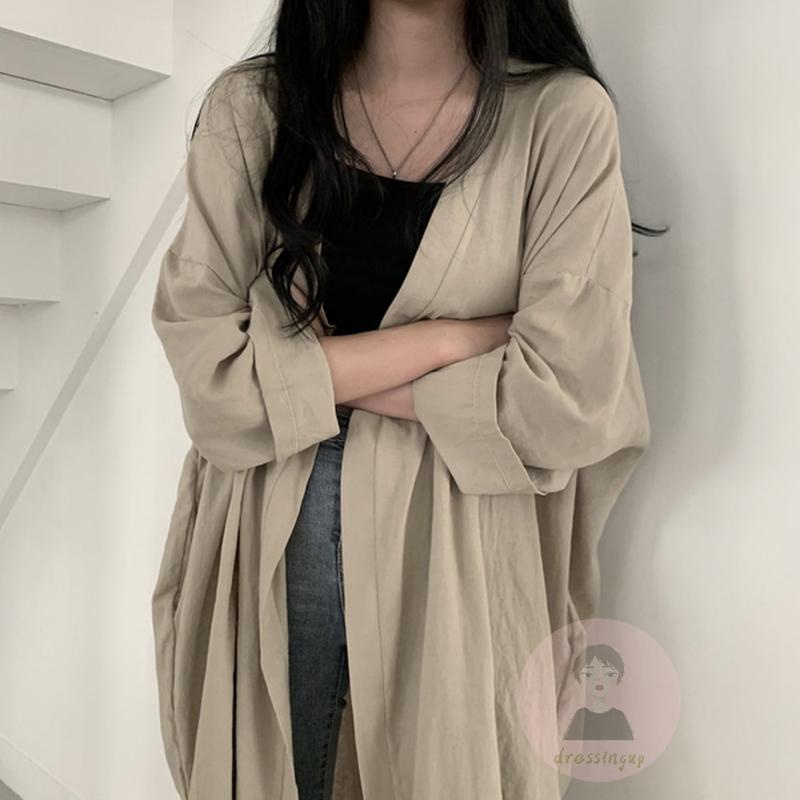 Áo Khoác Cardigan Tay Dài Dáng Rộng Màu Sắc Đơn Giản Dành Cho Nữ